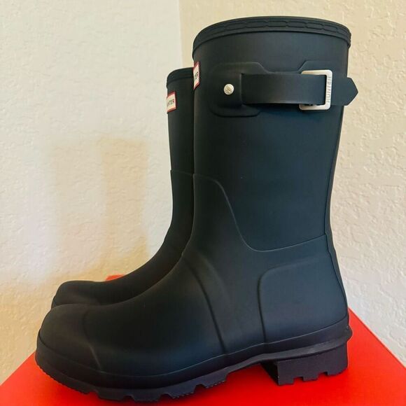 HUNTER Original Short Men's Waterproof Rain Boot, Rubber Black, Size 10, NWT - Picture 12 of 16